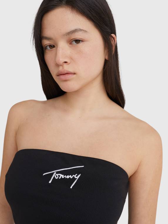 שמלת bodycon רקמת חתימה NX202099 שָׁחוֹר Tommy Hilfiger
