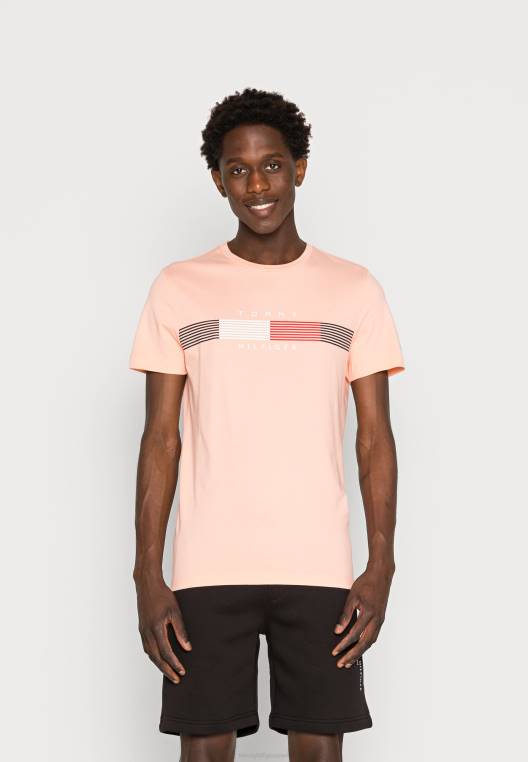 chest corp חולצת טריקו גרפית בהדפס טי NX204382 אפרסק שקיעה Tommy Hilfiger