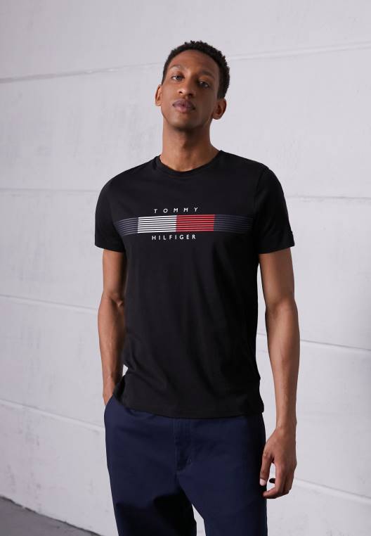 chest corp חולצת טריקו גרפית בהדפס טי NX204861 שָׁחוֹר Tommy Hilfiger