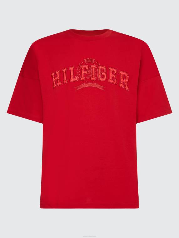 חולצת טריקו קולג' מכותנה אורגנית crest NX20775 אדום ראשוני Tommy Hilfiger