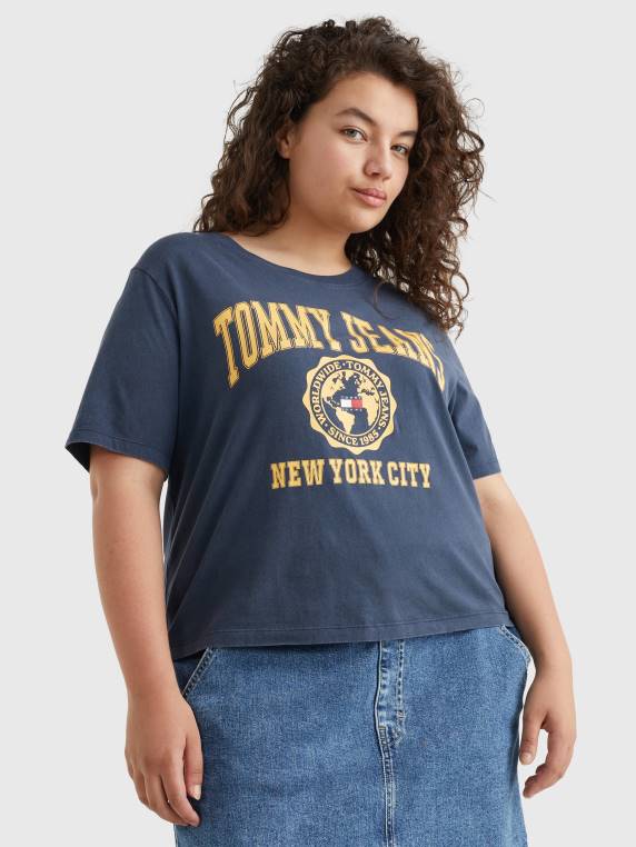 חולצת טריקו עם לוגו סופר קצוץ קולג' curve NX202785 צי הדמדומים Tommy Hilfiger