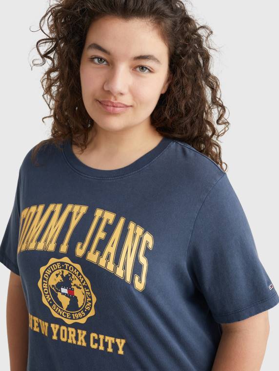 חולצת טריקו עם לוגו סופר קצוץ קולג' curve NX202785 צי הדמדומים Tommy Hilfiger