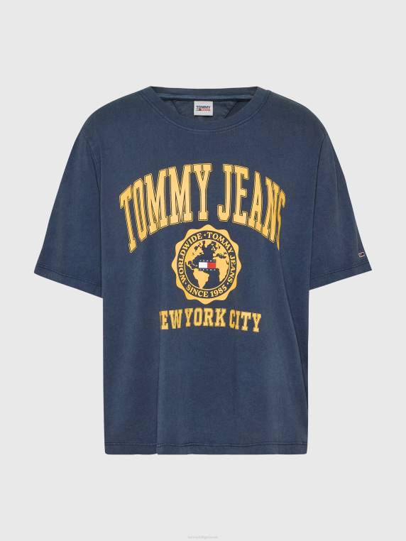 חולצת טריקו עם לוגו סופר קצוץ קולג' curve NX202785 צי הדמדומים Tommy Hilfiger