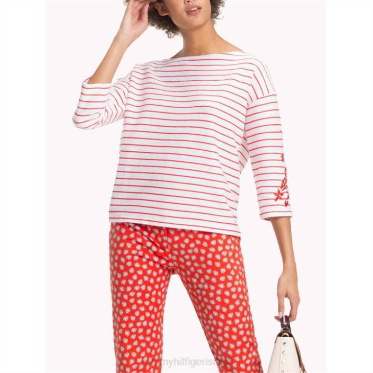 סווטשירט עם צווארון סירת dadiva NX2020734 לבן & חיל הים Tommy Hilfiger