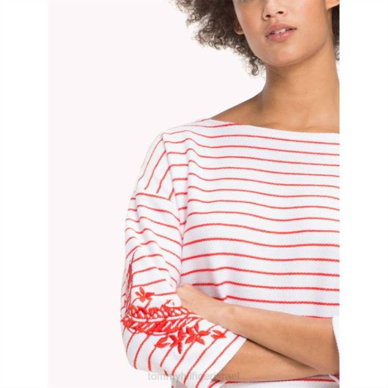 סווטשירט עם צווארון סירת dadiva NX2020734 לבן & חיל הים Tommy Hilfiger