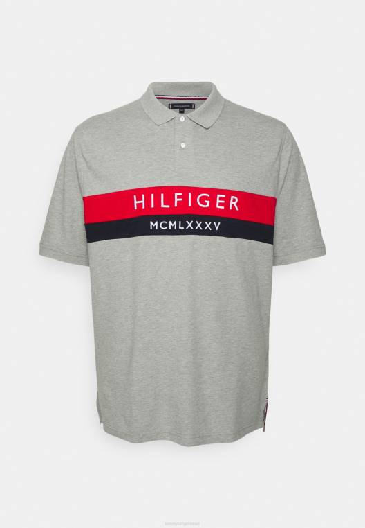 חולצת פולו לוגו embro NX206382 אברש אפור בהיר Tommy Hilfiger