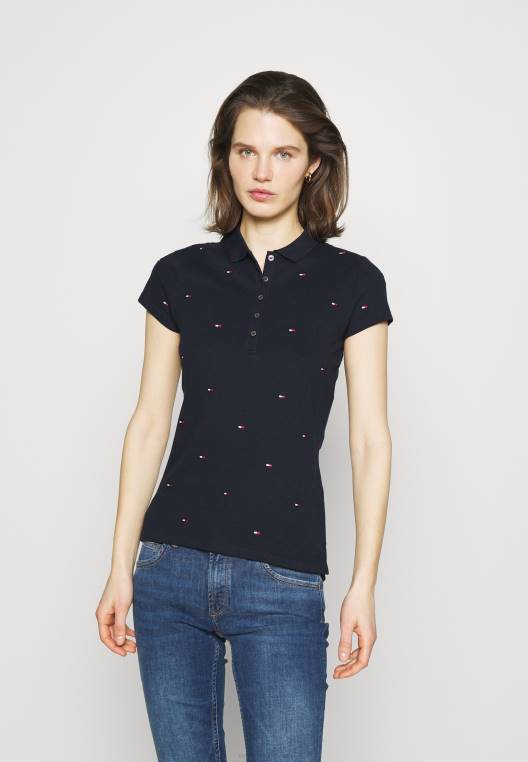 חולצת פולו רקמה דקה של felicia NX207675 כְּחוֹל Tommy Hilfiger
