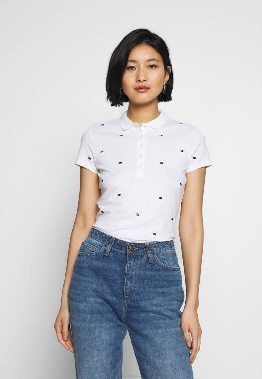 חולצת פולו רקמה דקה של felicia NX207884 לבן Tommy Hilfiger