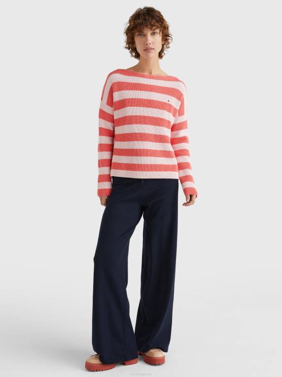 סוודר צווארון סירת hayana NX202204 קריסטל קורל/פס ורוד פסטל Tommy Hilfiger