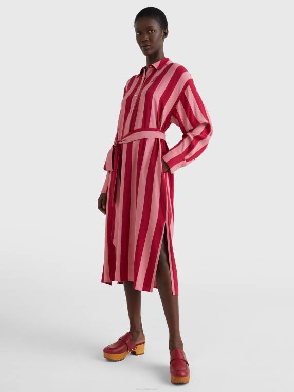 שמלת חולצה נינוחה של icons crest NX202080 פס רוגבי אנכי/ורוד פסטל Tommy Hilfiger