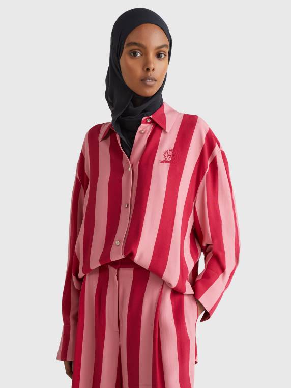 חולצה בכושר רגוע של icons crest NX202421 פס רוגבי אנכי/ורוד פסטל Tommy Hilfiger