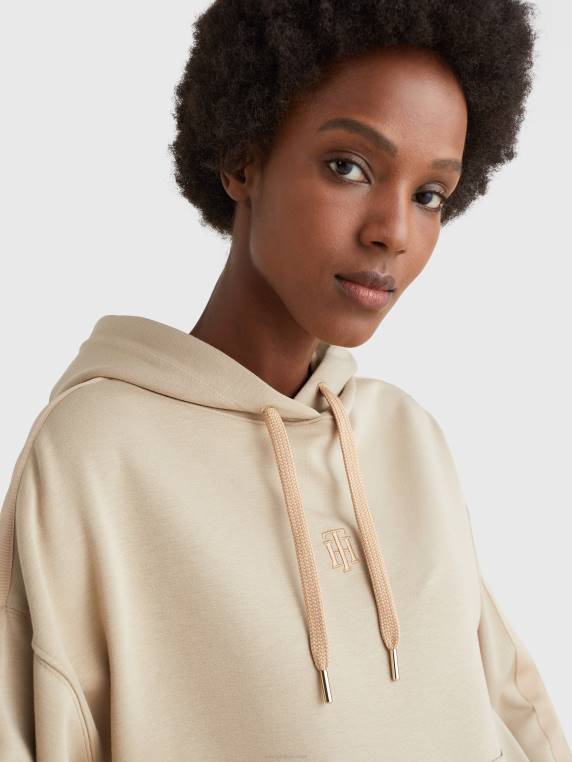 קפוצ'ון נינוח עם מונוגרמה interlock NX202627 בז' Tommy Hilfiger