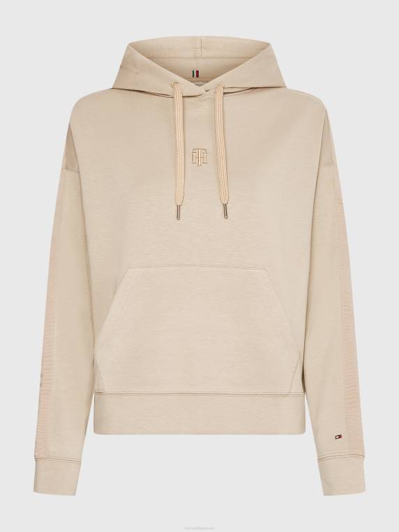 קפוצ'ון נינוח עם מונוגרמה interlock NX202627 בז' Tommy Hilfiger