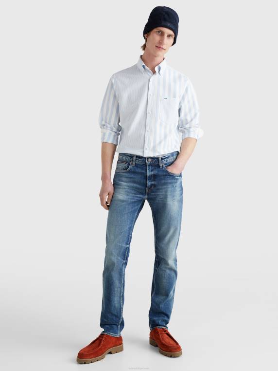 חולצה בגזרה רגילה עם פס ithaca מעורב NX201225 כחול/לבן מעונן Tommy Hilfiger