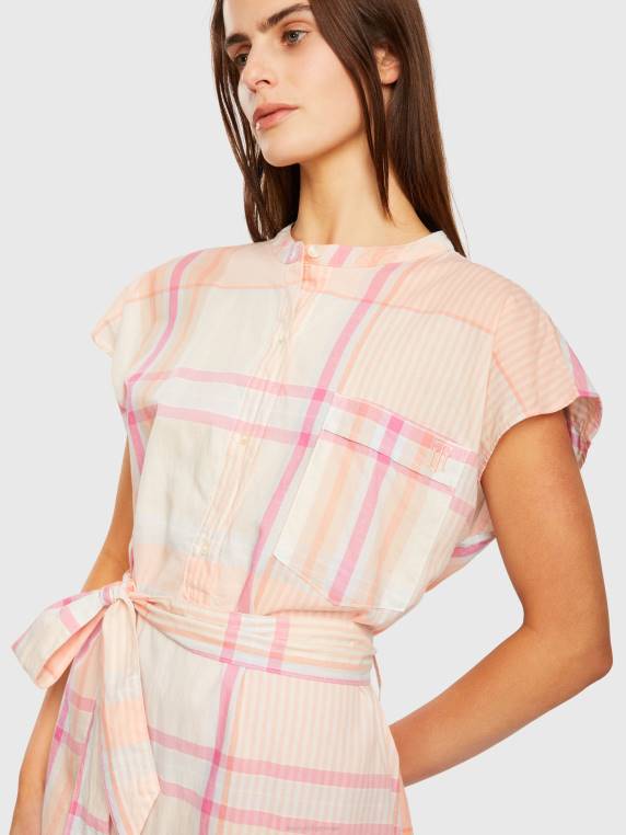 שמלה בכושר רגוע של madras NX202104 מדרס קל / אפרסק שקיעה Tommy Hilfiger