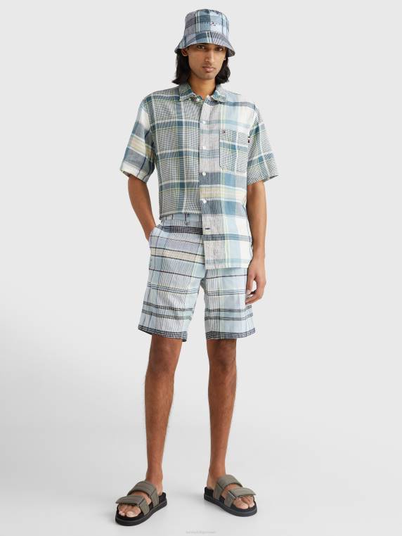 חולצה משובצת שרוולים קצרים של madras NX20799 כחול גבוה/רב Tommy Hilfiger