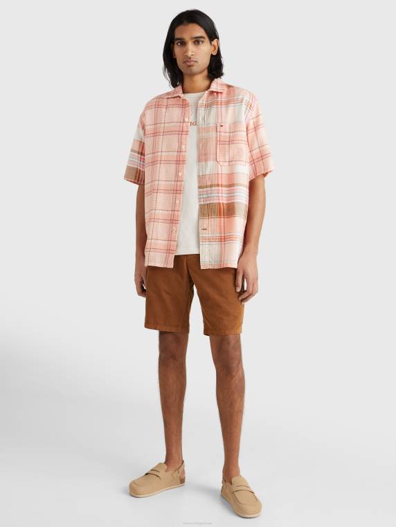 חולצה משובצת שרוולים קצרים של madras NX20967 אפרסק כפור/מולטי Tommy Hilfiger