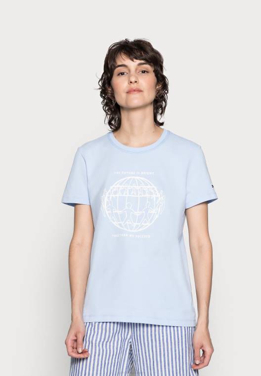 חולצת טריקו עם הדפס טי רגיל של one planet NX208623 כחול מתוק Tommy Hilfiger