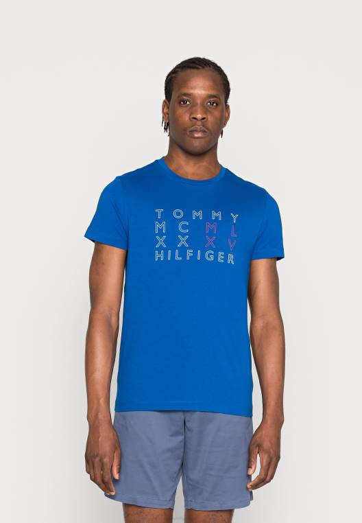 חולצת טריקו בהדפס טי טקסט של rwb corp NX206036 אי יווני כחול Tommy Hilfiger