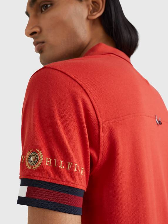 סמלים דגל פולו slim fit NX201149 אדום צינבר Tommy Hilfiger