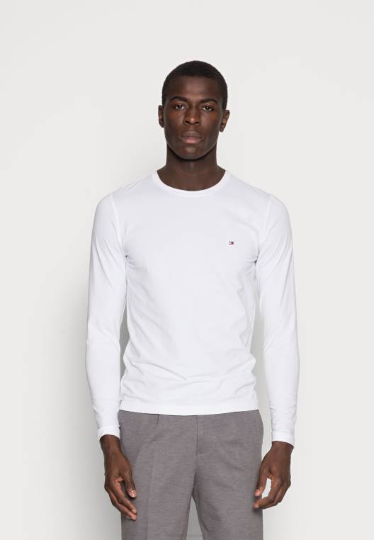 חולצה עם שרוולים ארוכים מתיחה בכושר slim fit NX204051 לבן Tommy Hilfiger