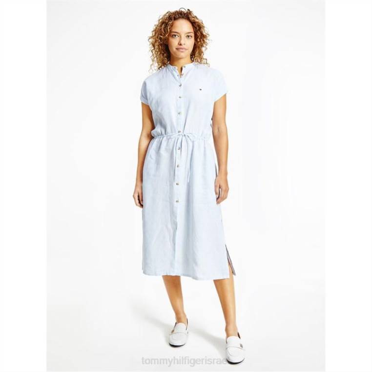שמלת חולצת מידי פשתן ss NX2020188 כחול c10 Tommy Hilfiger